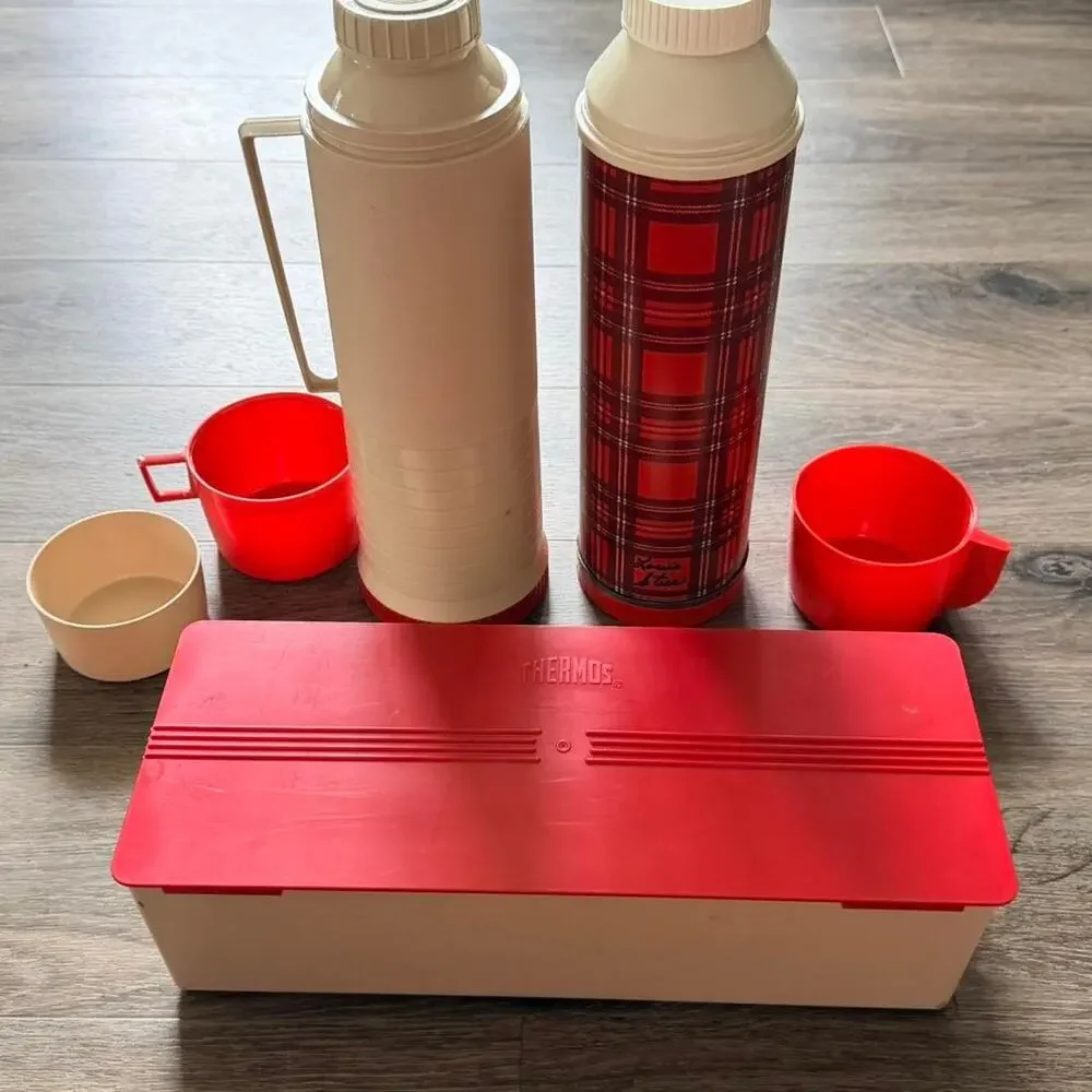 Vintage red plaid thermos lunchbox